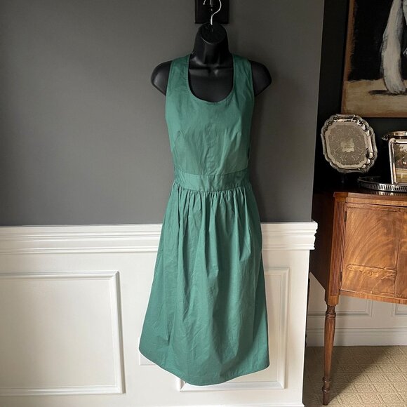 Everlane Emerald Green Clean Cotton Cross-Back Apron Midi Dress Size 2 - Picture 4 of 7
